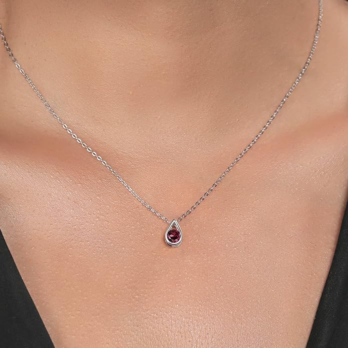 Gem Stone King Teardrop Pendant Necklace For Women | 5MM Round Gemstone Birthstone | 925 Sterling Silver | With 18 Inch Silver Chain | Fine Jewelry Gift for Her Mom Women Wife