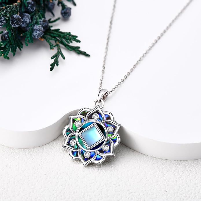 ONEFINITY Lotus Necklace 925 Sterling Silver Moonstone Pendant Necklace Yoga Lotus Jewelry for Women