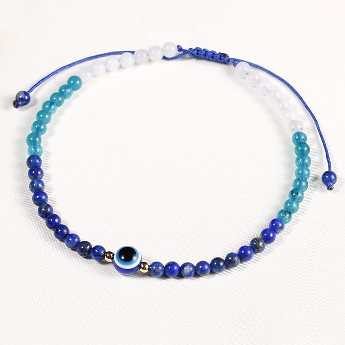 Evil Eye Anklet Bracelets for Women Energy Healing Crystals and Gemstones Worry Stone Beach Foot Meditation Yoga Jewelry