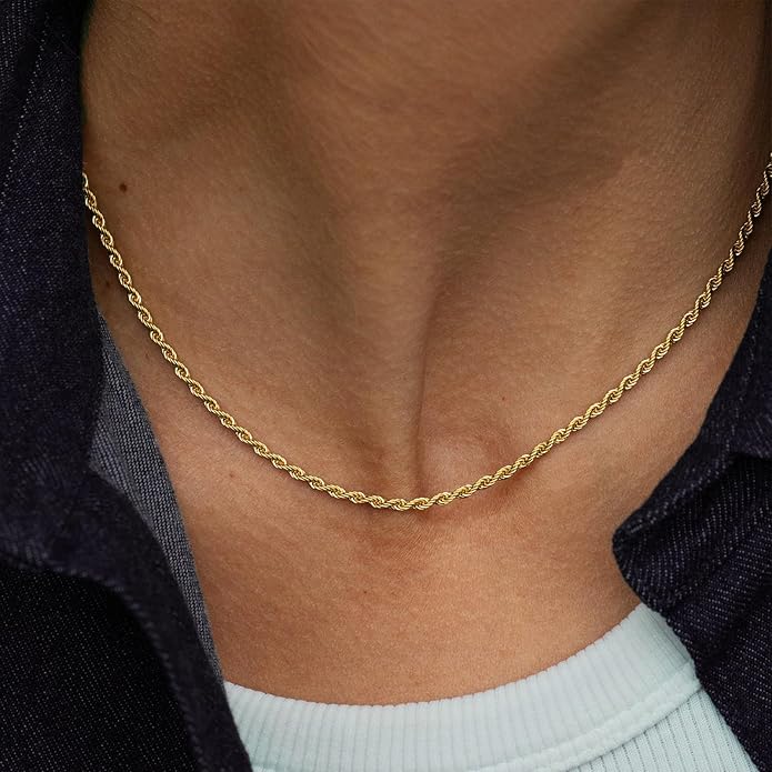 Gold Herringbone Necklace For Women - Rope Chork,Flat Snake Chain Necklaces in 18K Gold & White Gold Plated Tone - Simple Daily Jewelry-Tarnish Free-16-18in