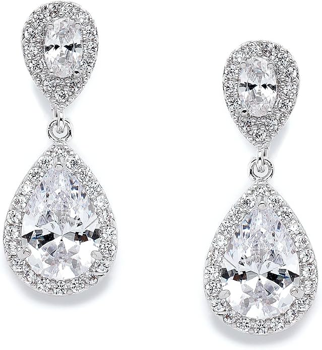 Mariell Cubic Zirconia Crystal Teardrop Dangle Bridal and Wedding Earrings, CZ Jewelry for Brides, Bridesmaids, Homecoming, Prom and Dressy Everyday Wear