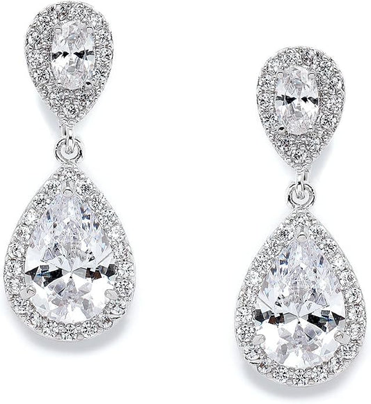 Mariell Cubic Zirconia Crystal Teardrop Dangle Bridal and Wedding Earrings, CZ Jewelry for Brides, Bridesmaids, Homecoming, Prom and Dressy Everyday Wear