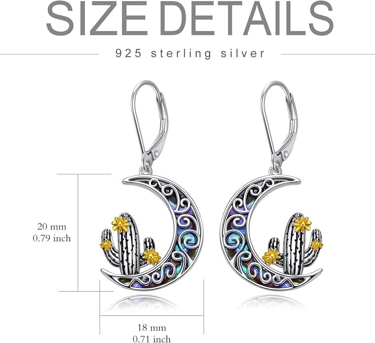 Cactus Earrings 925 Sterling Silver Abalone Shell Cactus Dangle Leverback Earrings Cactus Jewelry Gifts for Women
