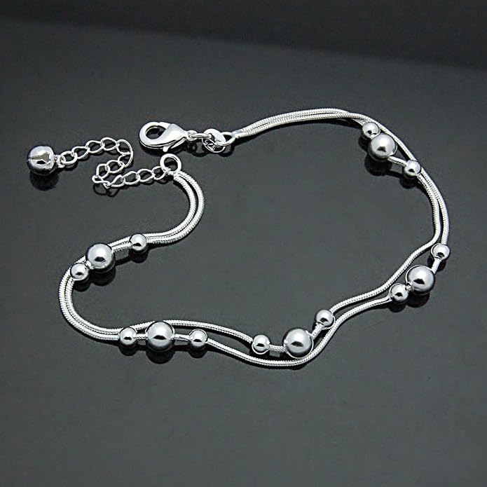Womens Anklet 925 Sterling Silver Layered Anklet Bracelet Dainty Beaded Foot Chain Adjustable Summer 24k Gold Plated Beach Jewelry Gift