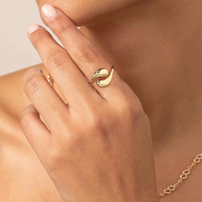 WOWORAMA Chunky Teardrop Rings for Women Silver Gold Bypass Dome Rings Thick Statement Open Adjustable Rings Simple Waterdrop Stackable Band Rings