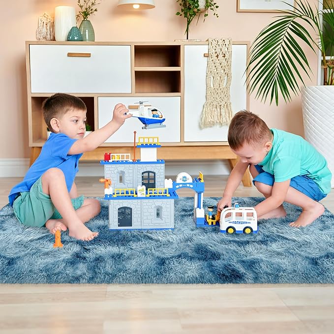 2x5 Feet Soft Fluffy Blue Runner Rug for Bedroom Living Room, Washable Plush Shag Carpet for Nursery Dorm, Fuzzy Bedside Rug for Kids Girls Room, Aesthetic Home Decor