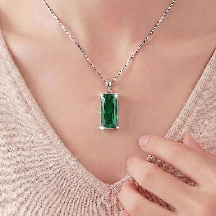 8mm x 16mm Square Birthstone Pendant Necklace – Fashion charming Sterling Silver Gift for women