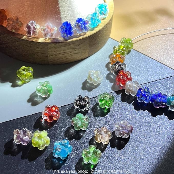 Artsy Crafts 30 Pcs Assorted Glow in The Dark Firefly Beads 10mm European Lampwork Luminous Glass Beads for Jewelry Making Charm Bracelet Necklace Earrings Crafts (Flower - Mix)