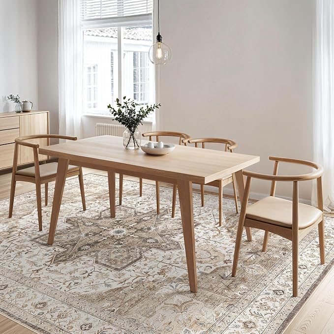 Tortania Area Rug Living Room Rugs - 8x10 Washable Boho Rug Vintage Oriental Distressed Farmhouse Large Thin Indoor Carpet for Living Room Bedroom Under Dining Table Home Office - Brown