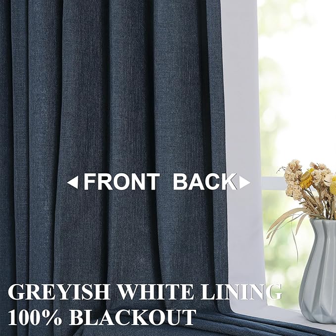 Vision Home Navy Blue Pinch Pleated Full Blackout Curtains Linen Blended Room Darkening Curtain Panels 72 inch for Living Room Bedroom Thermal Insulated Pinch Pleat Drapes with Hooks 40" Wx72 Lx2