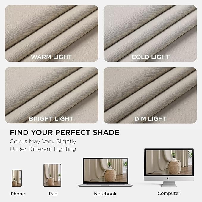 Joydeco 90 Inch Blackout Curtains for Bedroom, Thermal Insulated Black Out Curtains 2 Panels Set, Room Darkening Drapes for Living Room Window Rod Pocket Back Tab (W37 x L90 Inch, Light Beige)