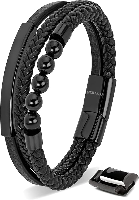 SERASAR Premium Leather Bracelet Men | Stainless Steel Magnetic Clasp | Three Colors | Jewelry Box Included