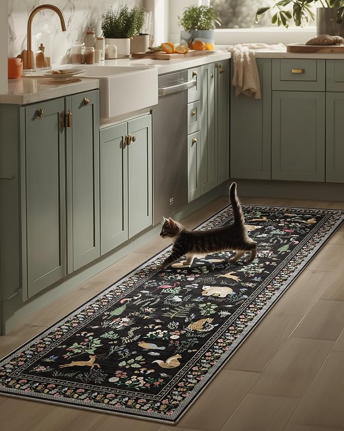 Machine Washable Kitchen Runner Rugs: 2'x6' Entryway Rug Non Slip Low Pile Stain Resistant Soft Carpet Runners for Hallways Indoor Kitchen Living Room Bedroom Farmhouse