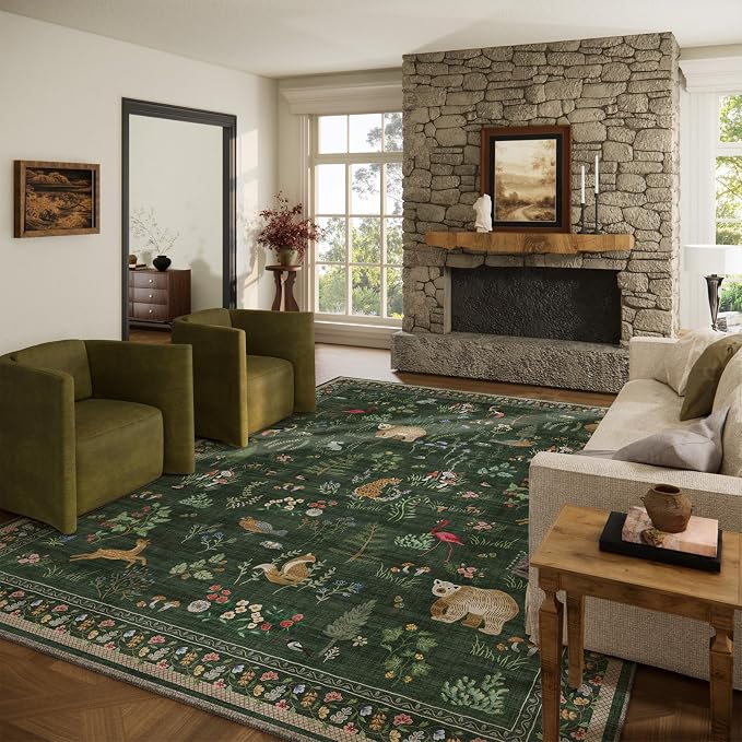 Machine Washable Rugs for Living Room: 8x10 Area Rugs for Bedroom Stain Resistant Non Slip Low Pile Soft Lightweight Carpet Rug for Kitchen Dining Room Farmhouse Nursery Kids Room Playroom