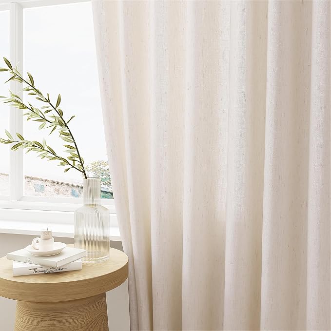 Pinch Pleat Linen Sheer Curtains 96 Inches Long 100 Inch Wide Cream | Ivory, Light Filtering, Pleated Drapes, for Living Dining Room Patio Sliding Door, Extra Wide, 100 x 96 Curtain, Back Tab