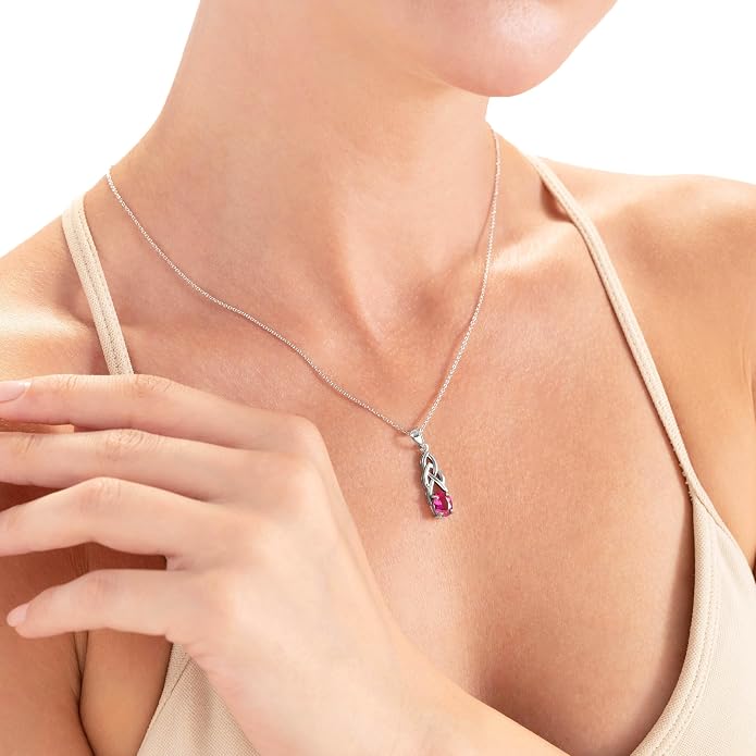 Silvershake 8X6mm Oval Shape Birthstone Gemstone Antique Finishing or Yellow Gold Plated 925 Sterling Silver Celtic Knot Weave Solitaire Pendant or Pendant with 18 Inch Chain Necklace Jewelry for Women