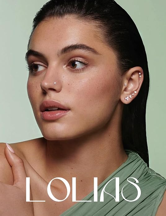 LOLIAS 16G 18G Flat Back Stud Earrings for Women - Hypoallergenic Surgical Steel Internal Thread Stud Piercing Jewelry for Tragus Helix Cartilage Conch Nose 6MM 8MM 10MM Lip Labret Medusa Piercing