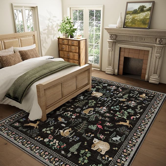 6x9 Area Rugs for Living Room: Washable Rug Vintage Rugs Stain Resistant Non Slip Low Pile Soft Lightweight Carpet for Bedroom Kitchen Dining Room Farmhouse Nursery Kids Room Home Office