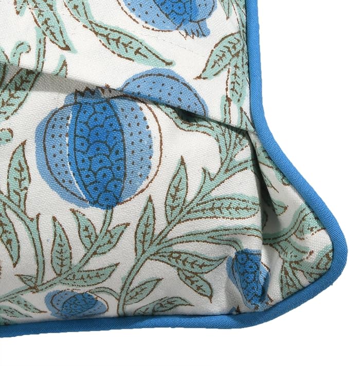 Ridhi Block Print Queen Blue Pillow Cover 24" x 24" (Pack of 2) Decorative Couch Pillows for Living Room, Farmhouse Chic Boho Cute Outdoor Pillows Covers Gifts for Spring, Mother's Day