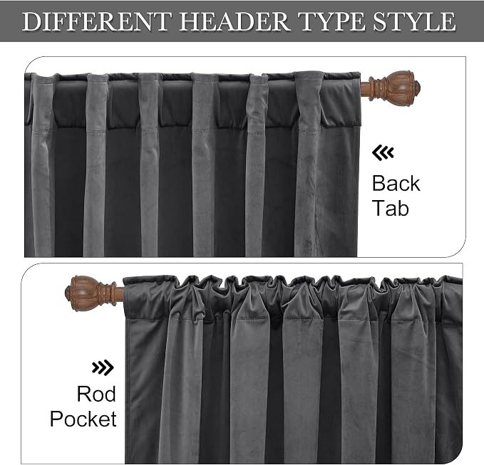 RYB Home Grey Velvet Curtains for Living Room - 84 inches Super Soft Luxury Back Tap Window Drapes Darkening Thermal Insulated Panels for Bedroom Sliding Door Dining Room, W52 x L84, 2 Pieces