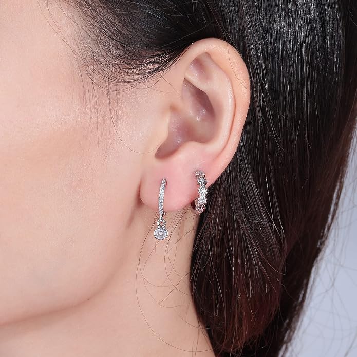 CiNily Small Hoop Earrings for Women Girls Flower Cubic Zirconia Huggie Earrings Hypoallergenic 14K Yellow Gold Plated Cartilage Earrings