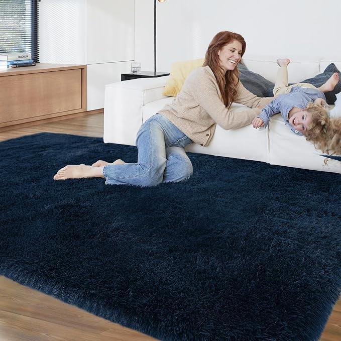 Fluffy Area Rug for Living Room 6x9: Navy Blue Shag Rugs for Bedroom- 6x9 Feet Fluffy Rugs for Living Room Navy- Shag Rugs Soft Plush Indoor Carpets for Bedroom, Nursery (Navy Blue, 6x9)