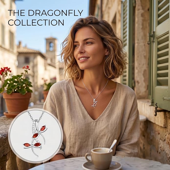 PRAYMOS Dragonfly Gifts 925 Sterling Silver Dragonfly Necklace for Women Dreamy Dragon fly Pendant Dragonflies Jewelry Birthday Gift 18+2" Adjustable Chain