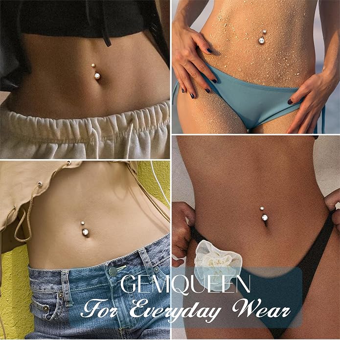 GEMQUEEN Moissanite ＆ G23 TItanium Belly Button Ring 18K Gold Plated Hypoallergenic Internally Threaded Belly Rings 14G Navel Piercing Jewelry For Women Men D Color VVS1 Clarity Brilliant Cut