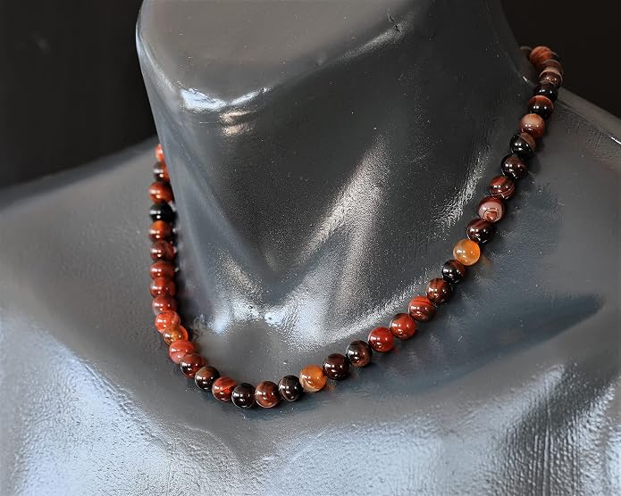 Natural Gemstone Beaded Choker Necklace | 8mm Handmade Adjustable Jewelry for Men & Women | Chakra Balancing Crystal Necklace | Spiritual Gift | Macrame Cord with Extender