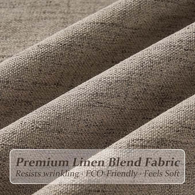 Extra Long 108 Inch Natural Linen Living Room Curtains 2 Panel Sets, Dark Flax Memory Trained Pleated Light Filtering Semi Sheer Rustic Curtain for Bedroom Privacy Tall Drapes Back Tab Windows Burg