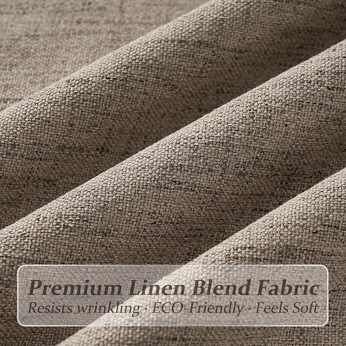 Dark Flax Semi Sheer Linen Short Kitchen Curtains 63 Inch Length 2 Panels Set, Memory Trained Pinch Pleated Light Filtering Farmhouse Curtain Brown Colored Privacy Cafe Drapes 50"Wx63"L Windows Decor