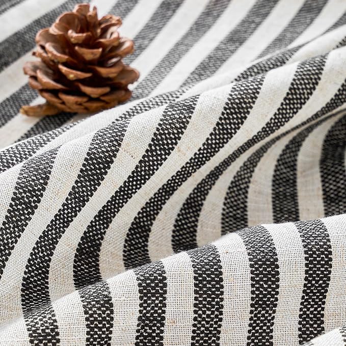 Vangao Linen Stripe Black Curtains Tickingstripe Light Filtering Window Curtains Pinstripe Printed on Beige Drapes 63 Inches Long for Living Room Bedroom Dorm 2 Panels