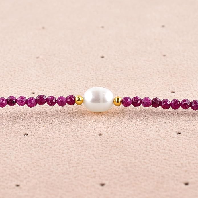 InfinityGemsArt Gemstone Gold Necklace For Women, Birthstone Natural Crystal Stone With Freshwater Pearl Beaded Jewelry, Gold Plated 18 Inch Chain