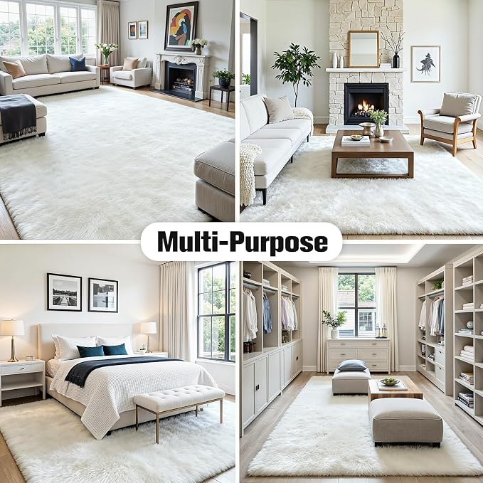 5x8 Area Rug for Living Room, Ultra Soft Fluffy White Rugs for Bedroom, Non Slip Large Shag Carpet, Fuzzy Plush Nursery Rug, Thick Washable Indoor Floor Carpets for Kids Office Dorm Home Decor