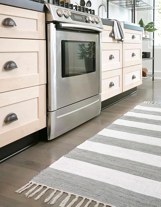 Unique Loom Chindi Rag Collection Area Rug - Striped (2' x 4' 1" Runner, Gray/ Ivory)