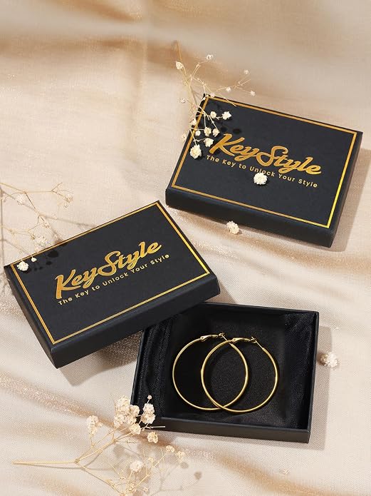 KeyStyle Gold Hoop Earrings for Women, Stainless Steel Hoops Earring Lightweight Loops, 2 mm Thick Hypoallergenic Circle Endless Thin Hoop (20/30/40/50/60/70/80/90/mm)