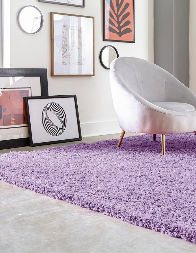 Unique Loom Solid Shag Collection Area Rug (8' Square, Lilac)