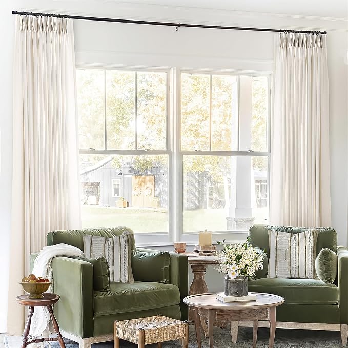 72x105 Extra Wide Extra Tall Pinch Pleated Linen Curtains Semi Sheer | Custom, Memory Trained, Privacy Drapes, for Living Room, Neutral Elegant, Floor to Ceiling Curtain, Hooks Rings, Back Tab