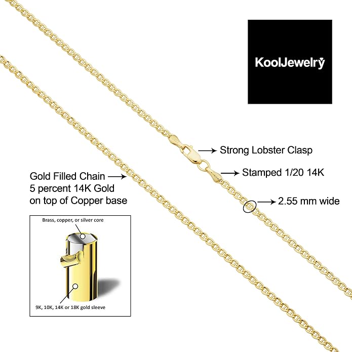Solid 14k Yellow Gold Filled Mariner Link Ankle Bracelet (2.55 mm, 10 inch)