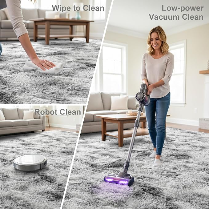 Fluffy 5x7 Area Rugs for Bedroom: Tie-dye White Grey Soft Shag Rug for Living Room, Large Fuzzy Plush Indoor Floor Carpet Non Slip Modern Rug for Nursery Boys Girls Kids Room Playroom Dorms Home Decor