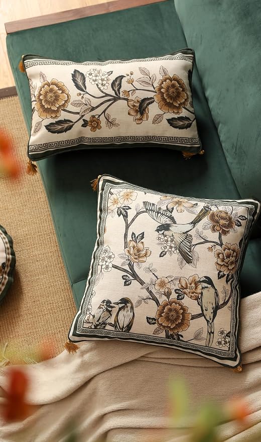 ISAENNE Vintage Elegant Linen Rectangle Throw Pillow Cover,20"x12"-Murad C | Designer French Pillow Cover,Concealed Zipper Design,Sofa,Bedroom,Living Room,Lounge Chairs,All Season Home Decor