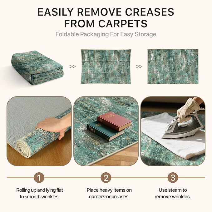 GENIMO Runner Rug Non Slip 2x10, Washable Rug Runner for Hallways Kitchen, Abstract Modern Kitchen Rugs, Low Pile Lightweight Carpet Runners for Entryway, Bedroom, Laundry, Turquoise