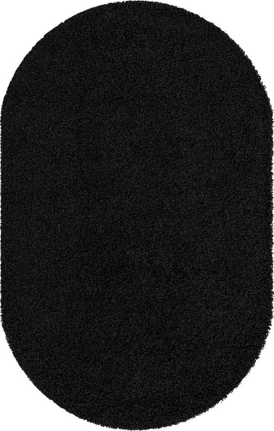 Unique Loom Solid Shag Collection Area Rug (5' 1" x 8' Oval, Jet Black)
