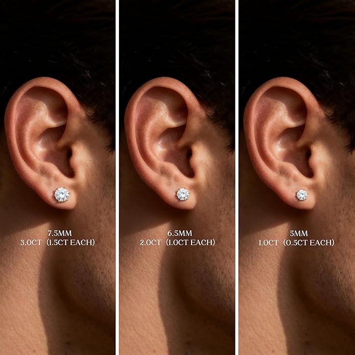 Moissanite Stud Earrings : 18K White Gold Plated Solid 925 Sterling Silver Earring Hypoallergenic Dainty Flat Back Stud Earrings Jewelry for Women Men D Color VVS1 Clarity
