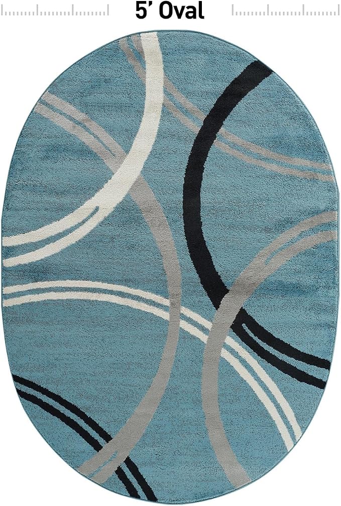Rugshop Wavy Circles Modern Non-Shedding Living Room Oval Rug Blue 5' x 7'