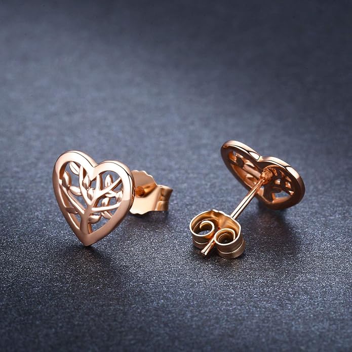 Tree of Life Earrings, 925 Sterling Silver Heart Shaped Studs for Women, Hypoallergenic Earrings for Sensitive Ears Gifts for Women with Gift Box…