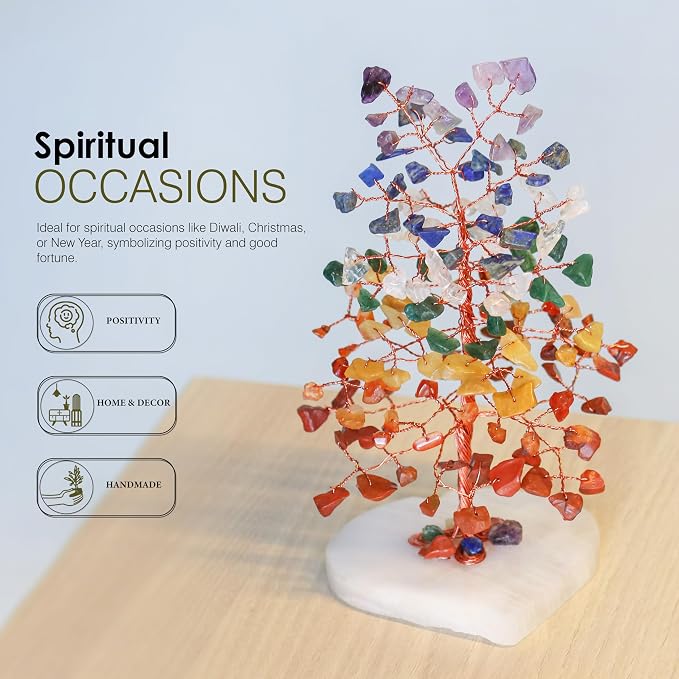 Crocon® Crystal Heart Base Tree of Life, Birthday Gifts for Women, 7 Chakra Healing Crystals Tree Brings Positive Energy, Good Luck, Feng Shui House & Office Desk Decor for Girlfriend & Wife Present