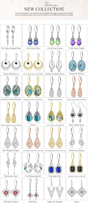 Sterling Silver Leverback Dangle Earrings for Women Teardrop Filigree 14K Gold Plated Dangly Earrings Mother’s Day Gift