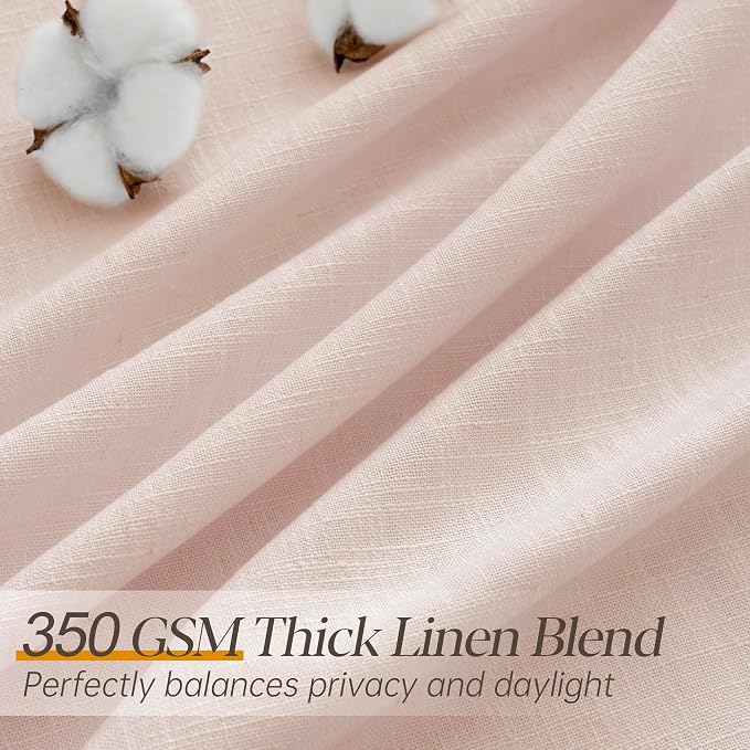 Light Pink Linen Curtains Pinch Pleated 84 Inch Length 2 Panels for Nursery Baby Girls Bedroom Semi Sheer Light Filtering Pleated Linen Curtains for Living Room Bedroom Dusty Blush Pink