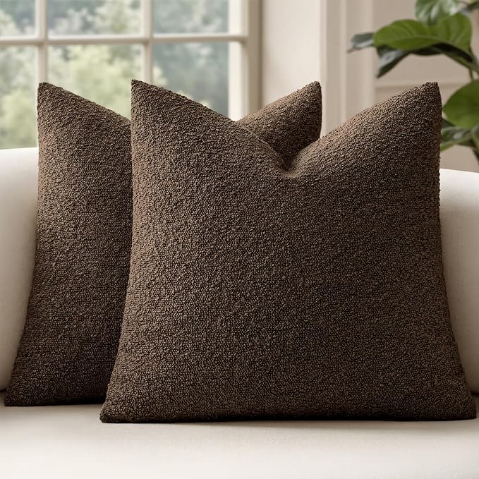 MIULEE 20x20 Decorative Lumbar Boucle Couch Pillow Covers Brown | Set of 2 Textured Neutral Fall Autumn Throw Pillow Covers, Accent Solid Pillowcases, Sofa Living Room Home Decor